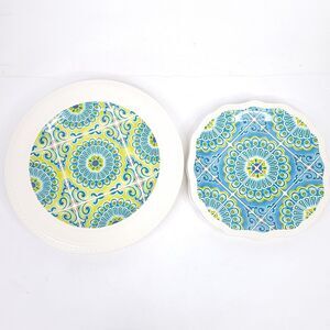 Pier 1 Plates Set Of 4 Vintage Atlas Ironstone Colorful Salad Dinner 8.5" 11"